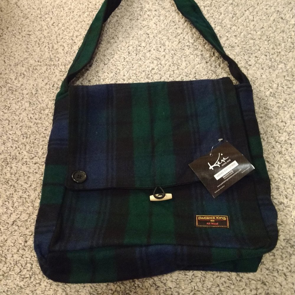 Patrick King Woollen Company Black Watch Plaid Keri Wool Messenger Bag